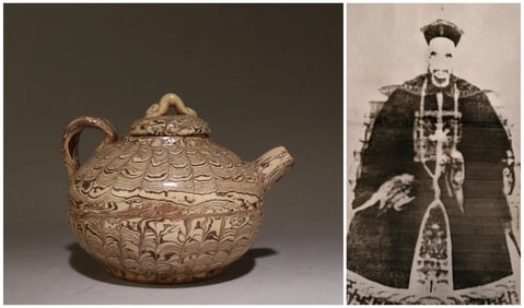 Chines jiaotai black and white glazed ‘feathers’ teapot