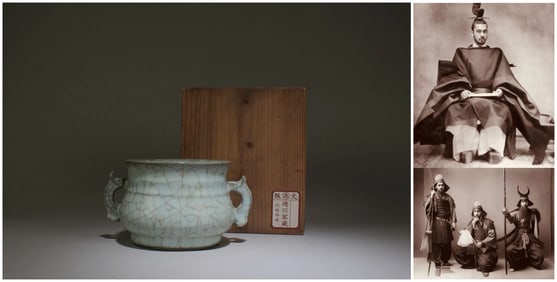 Chinese guan type porcelain double eared incense burner