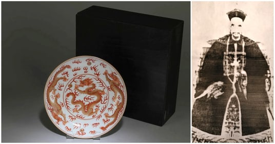 Chinese red-glazed dragons motif porcelain plate