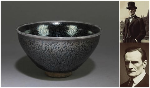 Chinese Jian type porcelain bowl with a silver color brim