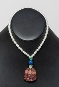 Chinese Tourmaline, Lapis & pearl beads