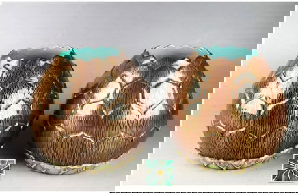 Pair gilt brwn-glazed porcelain brush waster