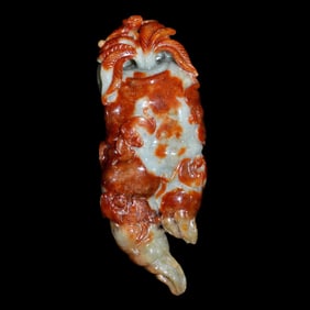 Chinese red jadeite bats ruyi pebble