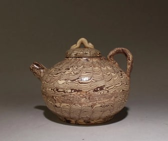 Chines jiaotai black and white glazed ‘feathers’ teapot