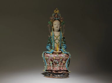 Chinese multi-colored ceramic Guanyin statue