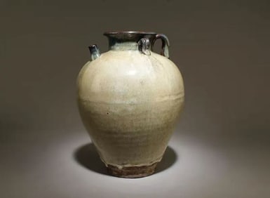 Chinese flambe glazed double eared pot