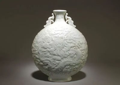 Chinese yingqing glazed dragon moonflask porcelain vase
