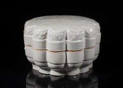 Large Chinese white glazed carved porcelain box