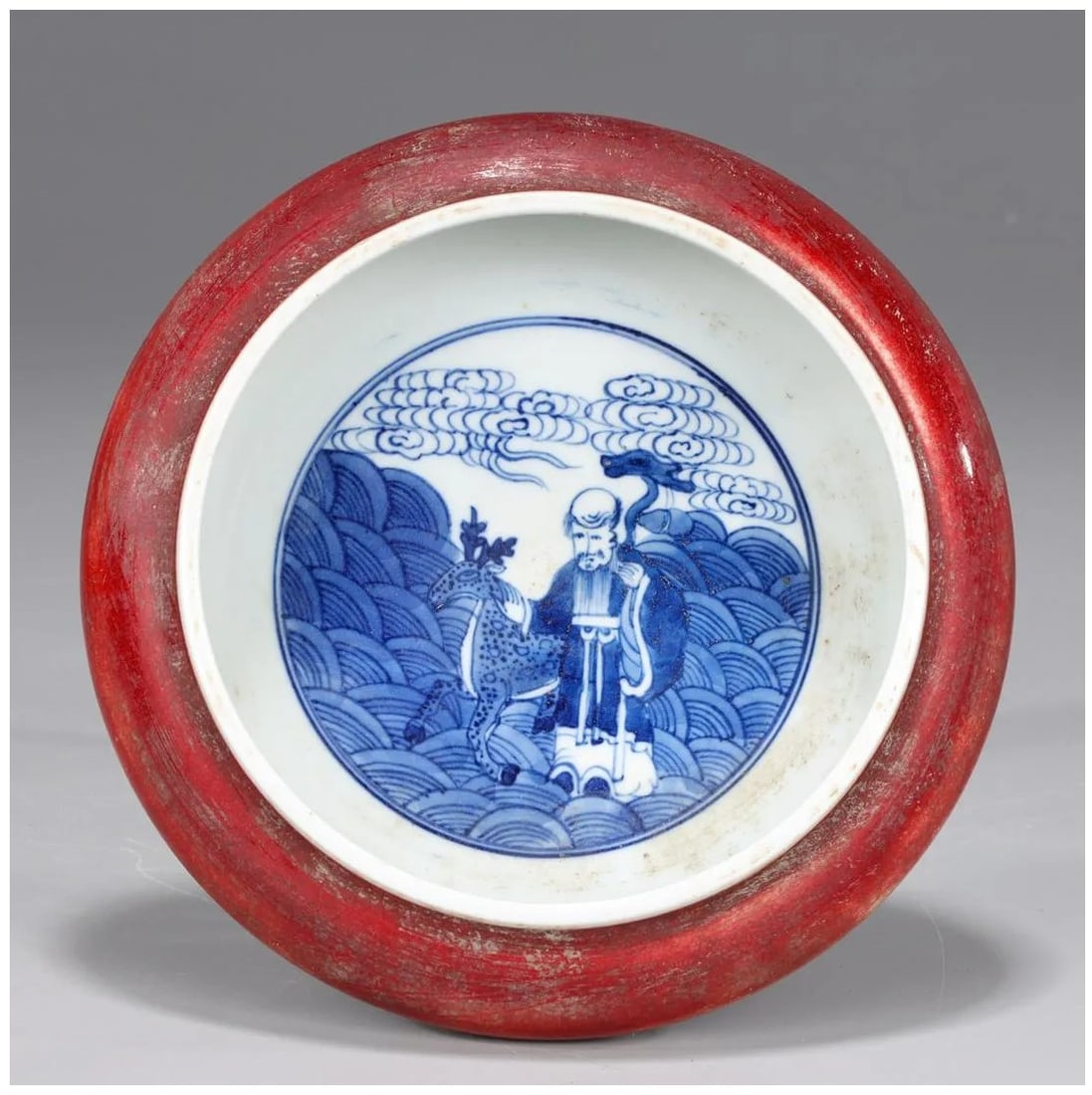 Chinese red glazed and blue and white porcelain brush waster (1 of 5)