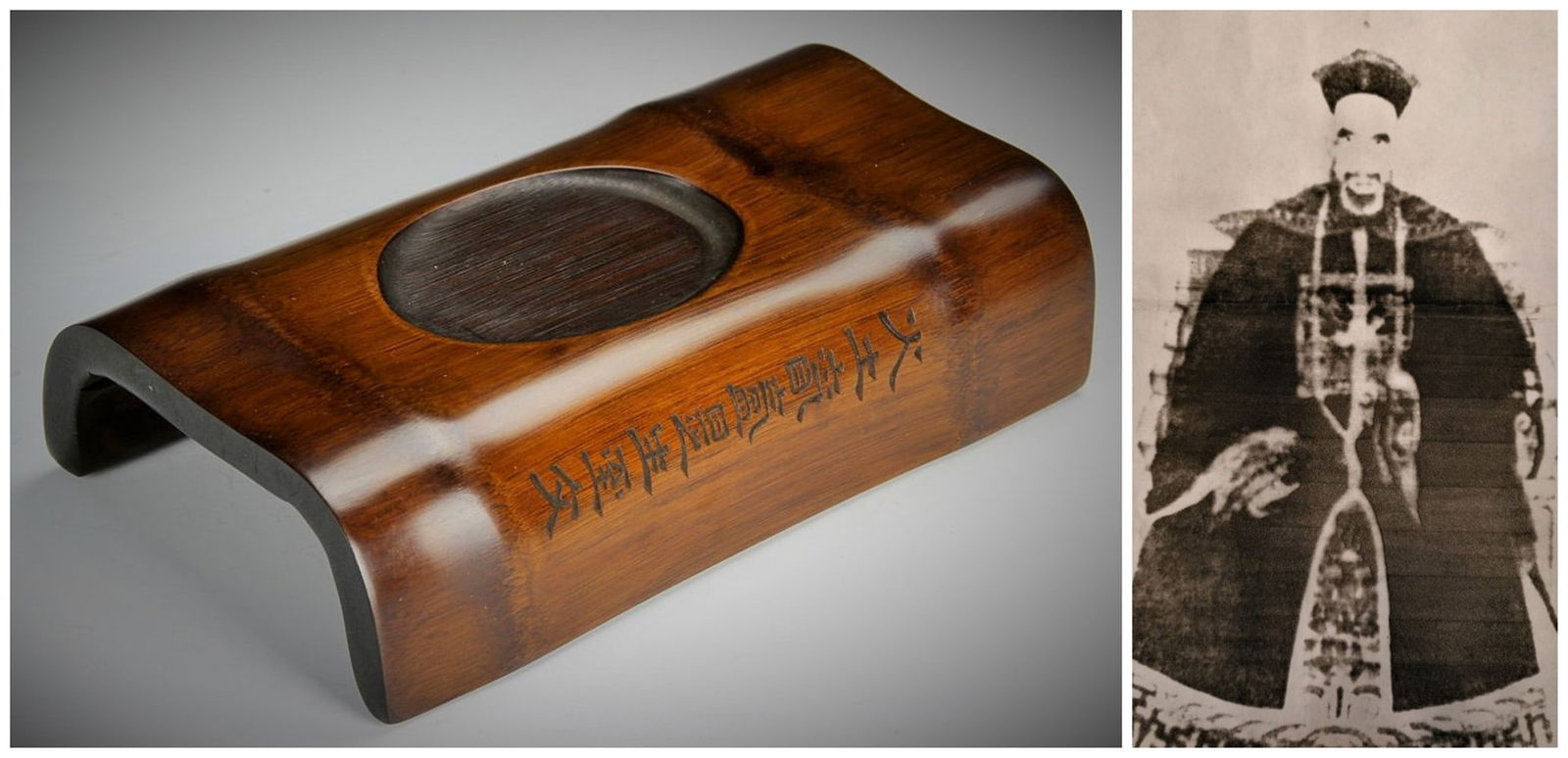 Chinese old bamboo inkstone: Chinese old bamboo inkstone Approx. L 17.5 x W 10.5 cm(L 6.89 x W 4.13 inches)Provenance: Property from the private Jian family collection. Chengrong Jian (1856-1936) donated fourth rank official in t