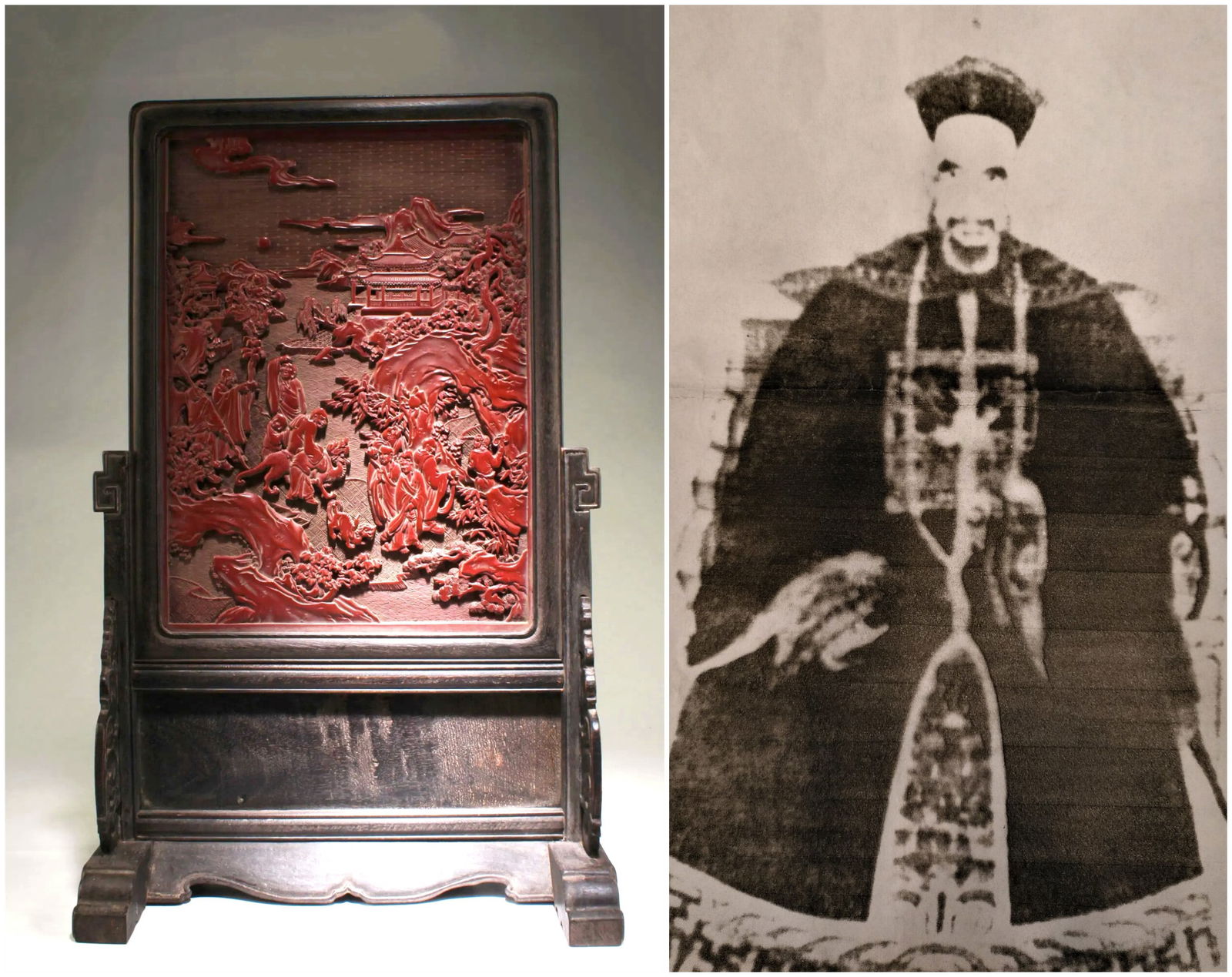 Chinese carved cinnabar lacquer table screen (1 of 8)