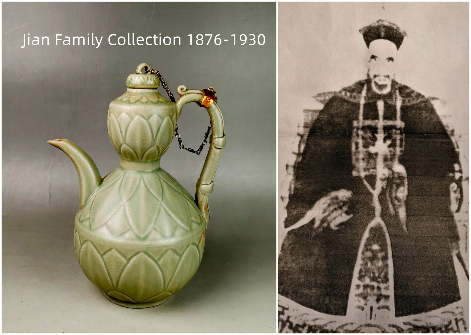 Chinese yue-yao celadon glazed porcelain teapot: Chinese yue-yao celadon glazed porcelain teapot, with AI detectionApprox. H 20 x W 11.5 cm(H 7.87 x W 4.52 inches)Provenance: Property from the private Jian family collection. Chengrong Jian