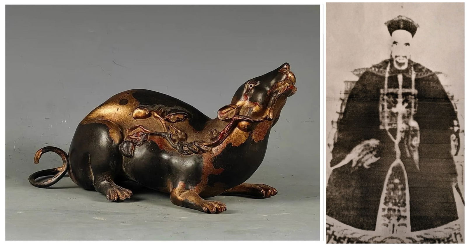 Large Chinese gilt bronze Lucky Rat: Large Chinese gilt bronze Lucky Rat, with AI detectionApprox. H 15 x L 30 cm(5.9 x 11.81 inches)Weight 1750 gramsProvenance: Property from the private Jian family collection. Chengrong Jian (1856-1936