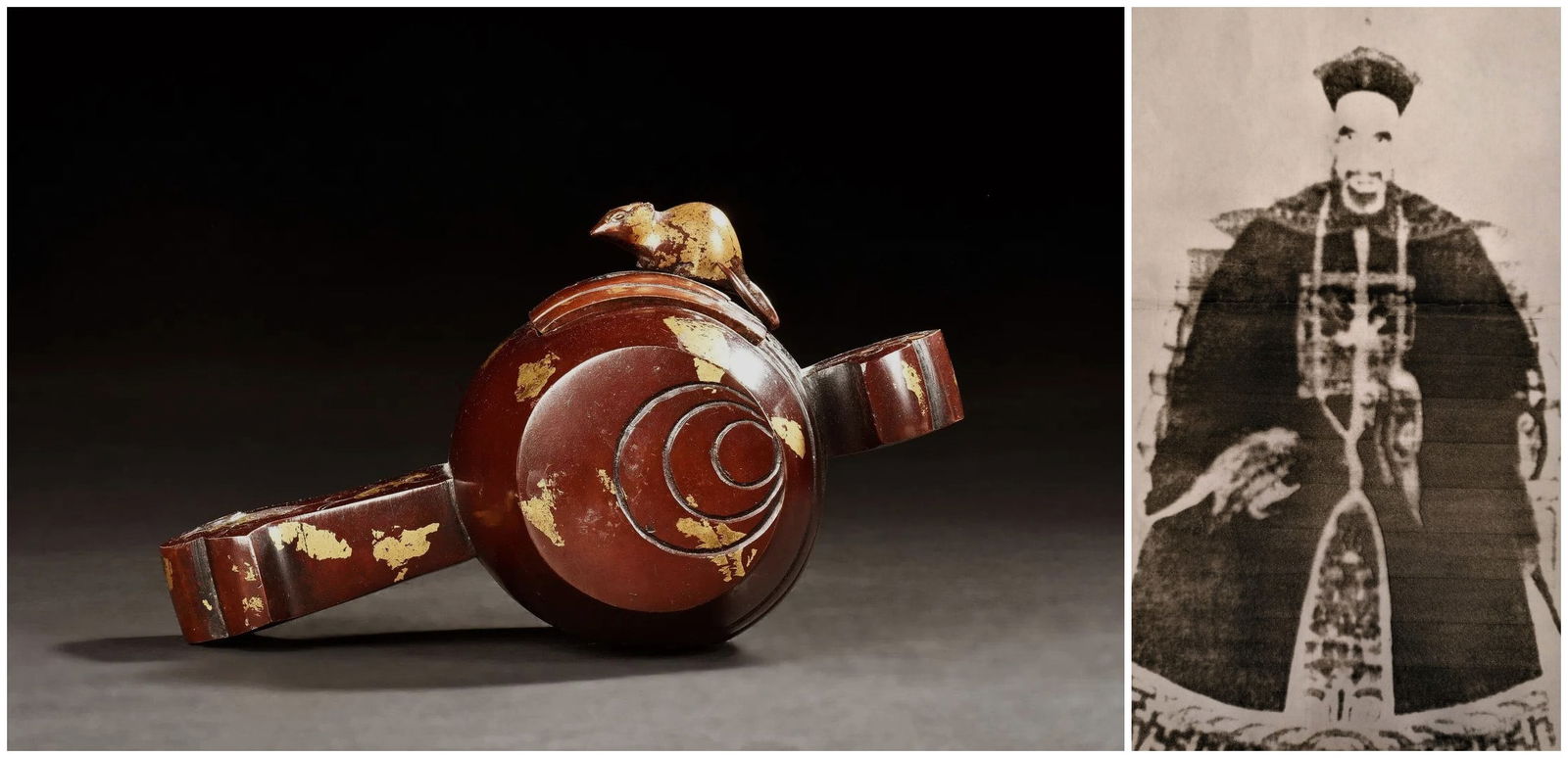 Rare Chinese gilt bronze hand censer: Rare Chinese gilt bronze hand censerApprox. L 16.5 x W 8.9 cm(L 6.49 x 3.5 inches)Provenance: Property from the private Jian family collection. Chengrong Jian (1856-1936) donated fourth rank official