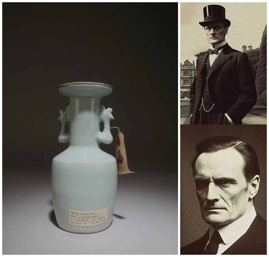 Chinese longquan type porcelain double eared vase: Chinese longquan type porcelain double eared vase, with AI detectionApprox. H:18.2 x W 8.9 cm(H 7.16 x W 3.5 inches)Provenance: Property from the family heritage of Laternal (1895-1979), a wealthy rea