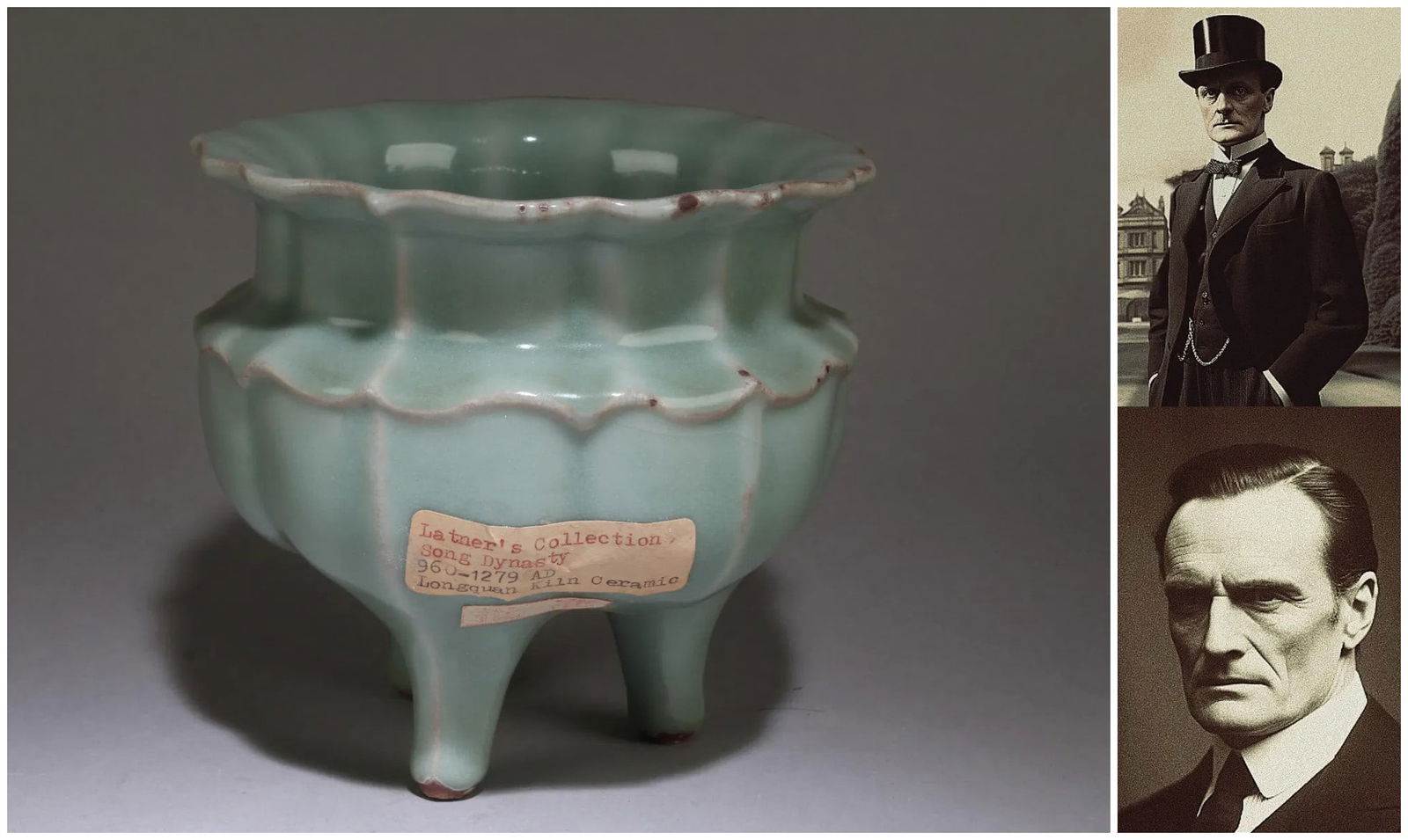 Chinese longquan type porcelain tripod incense burner: Chinese longquan type porcelain tripod incense burner, with AI detectionApprox. H 13 x W 14 cm(H 5.12 x W 5.51 inches)Provenance: Property from the family heritage of Laternal (1895-1979), a wealthy r