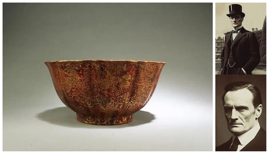 Chinese gilt red glazed porcelain bowl (1 of 6)