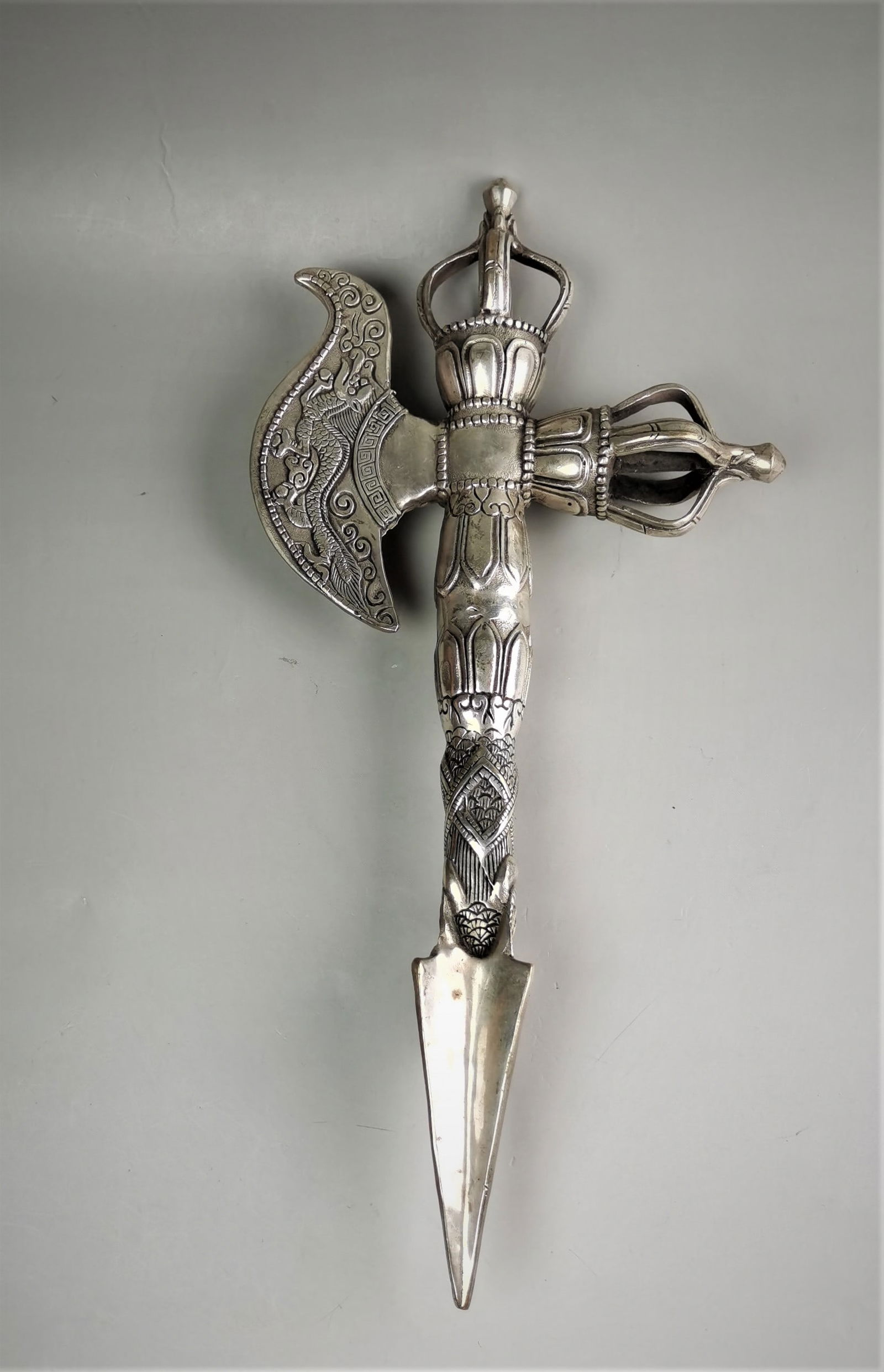 Chinese silvered bronze phurba dagger (1 of 7)