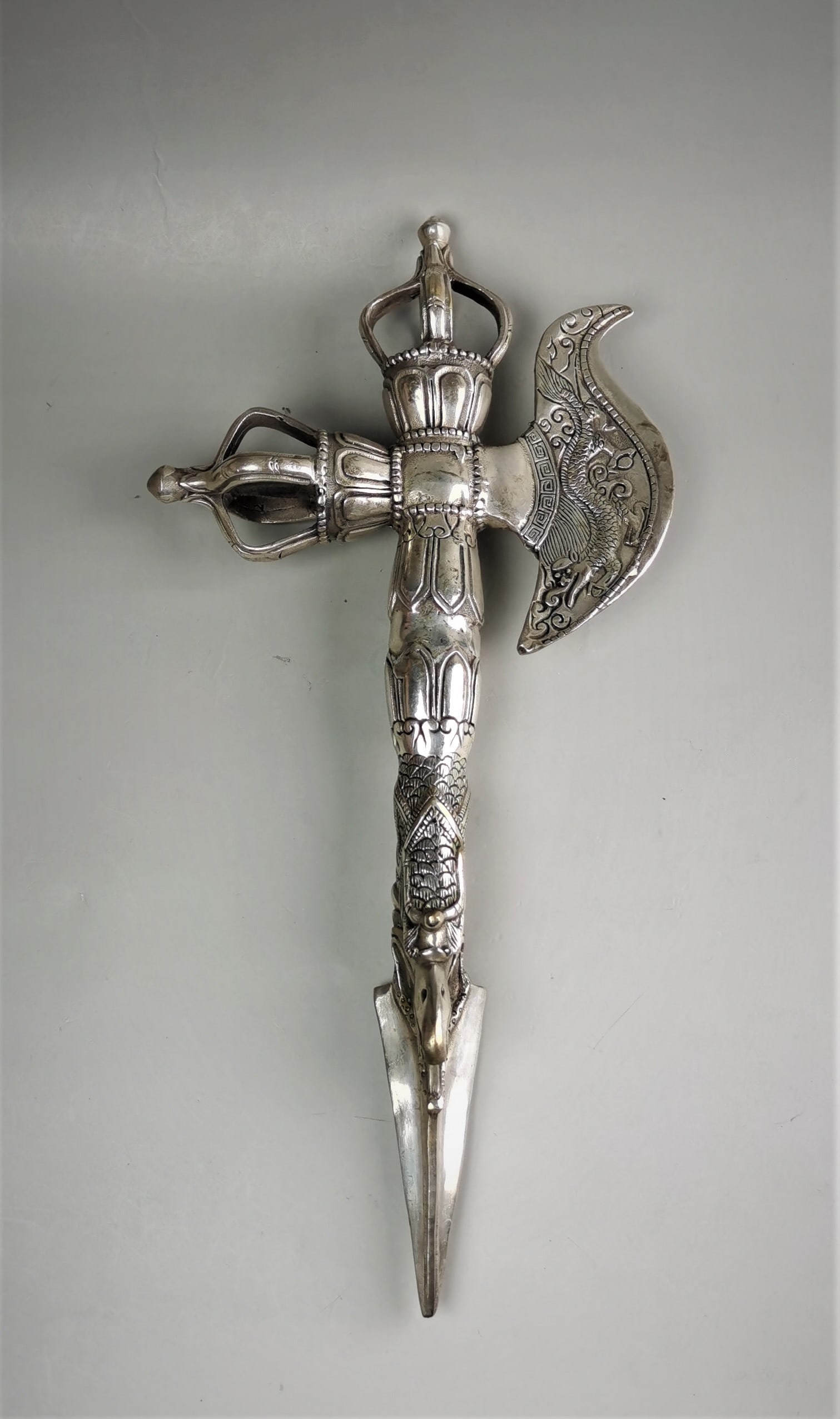 Chinese silvered bronze phurba dagger - 2