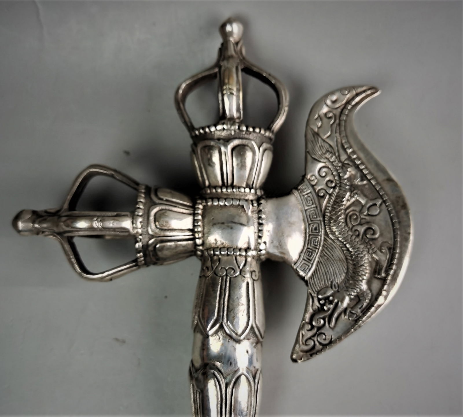 Chinese silvered bronze phurba dagger - 3