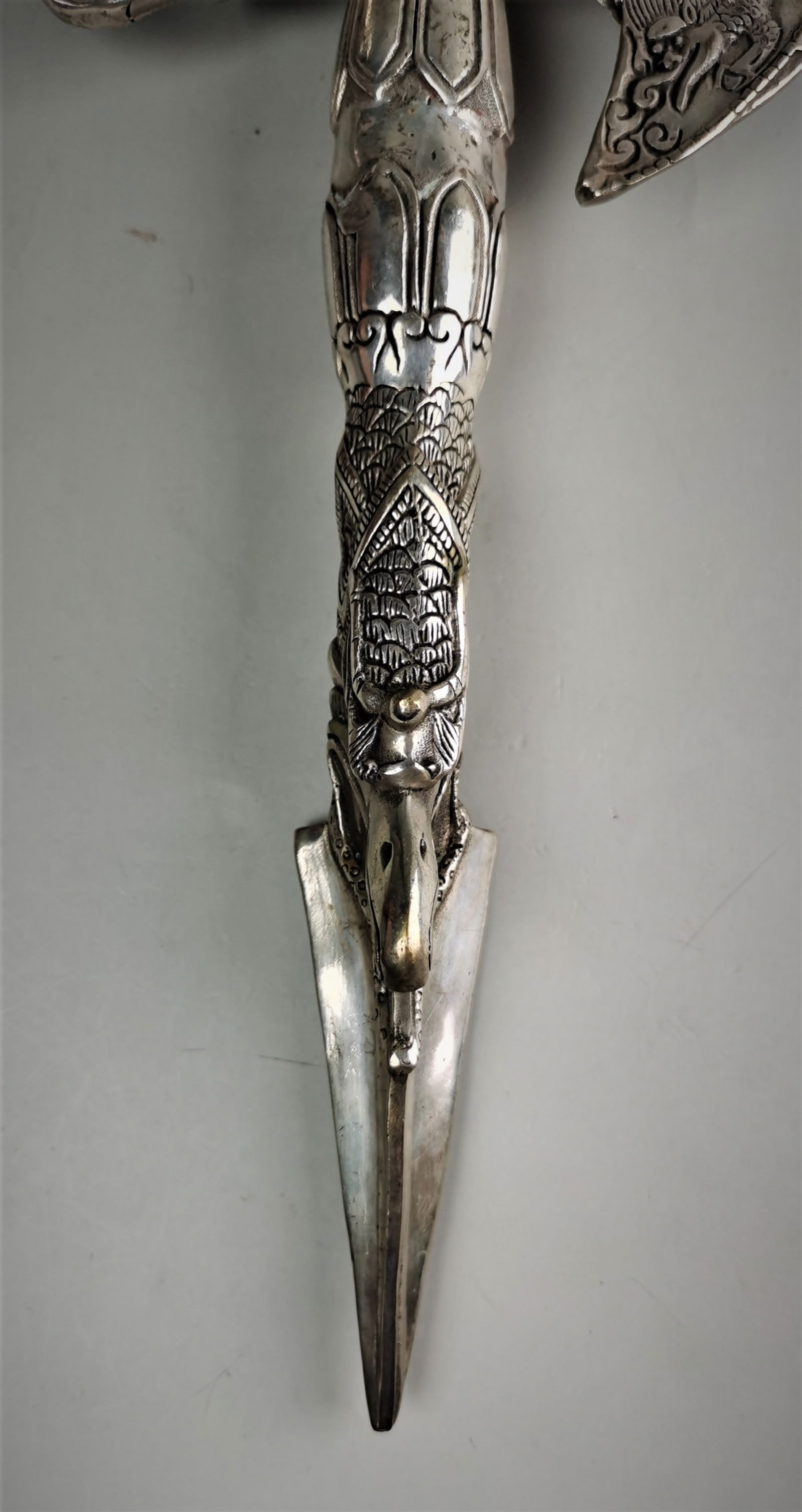 Chinese silvered bronze phurba dagger - 4