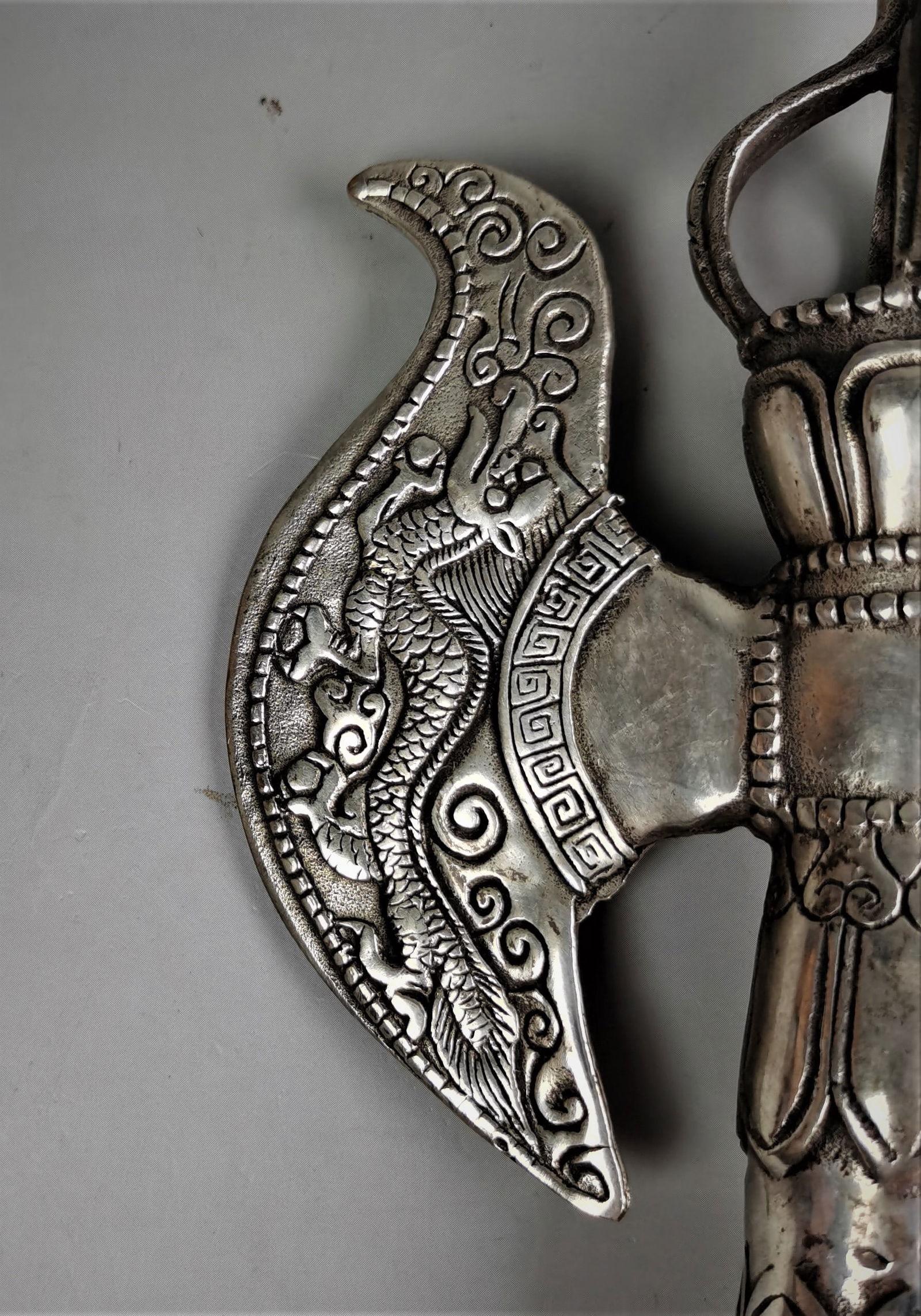 Chinese silvered bronze phurba dagger - 5