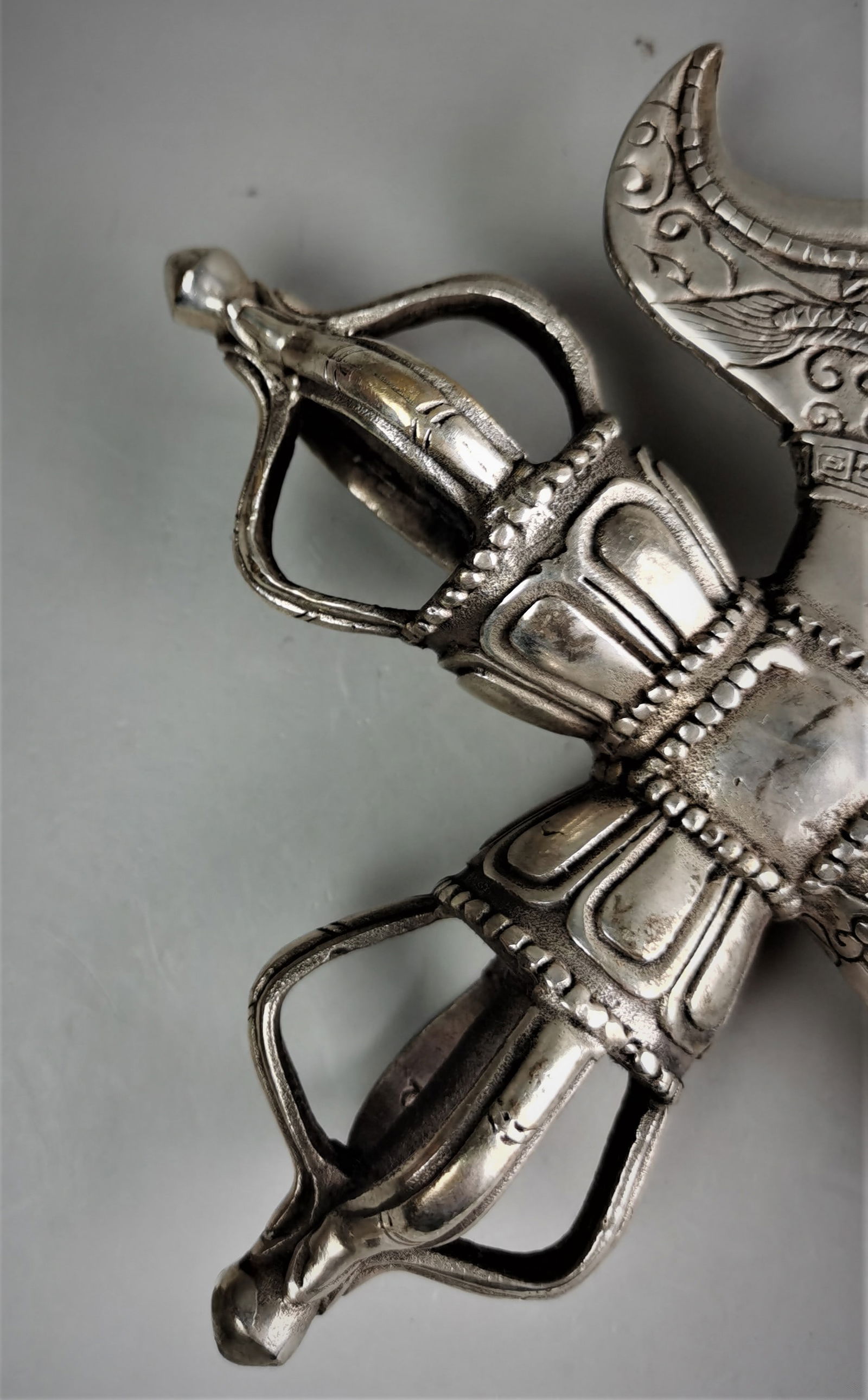 Chinese silvered bronze phurba dagger - 6