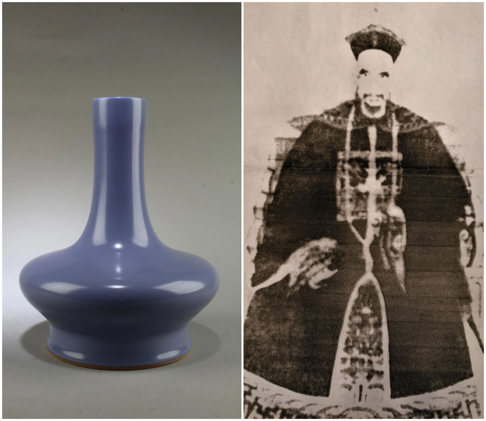 Chinese blue glazed porcelain vase: Chinese blue glazed porcelain vase, with AI detection Approx. Height 22.9 cm (9 inches)Provenance: Property from the private Jian family collection. Chengrong Jian (1856-1936) donated fourth rank offi