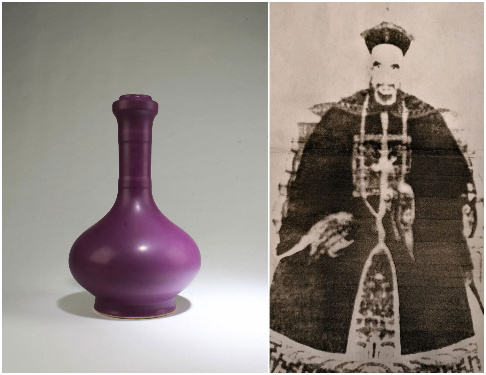 Chinese eggplant glazed porcelain vase: Chinese eggplant glazed porcelain vase, with AI detection Approx. Height 31.2 cm (12.3 inches)Provenance: Property from the private Jian family collection. Chengrong Jian (1856-1936) donated fourth ra