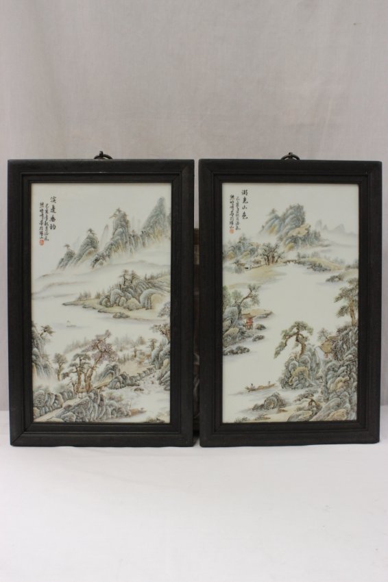 2 Chinese 20th century enameled porcelain plaque (1 of 9)