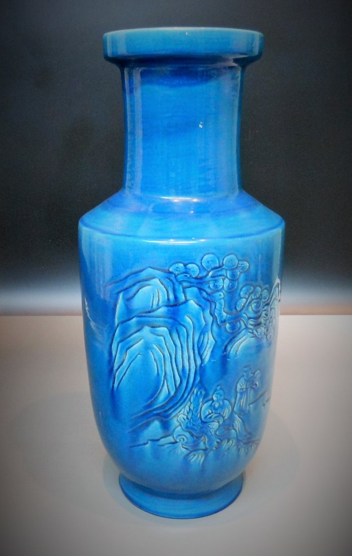 A Chinese antique cobalt blue monochrome porcelain vase: A Chinese antique cobalt blue monochrome porcelain vase, 34.5cm H