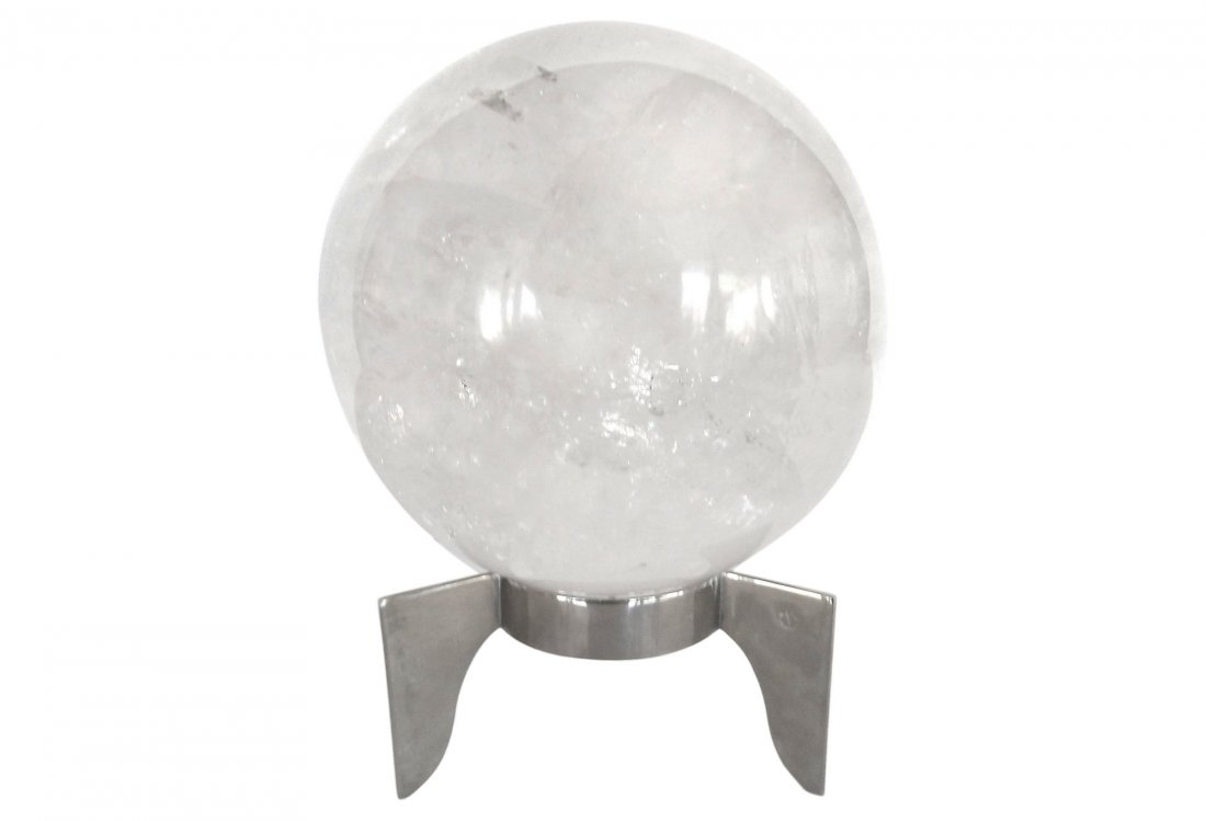 Large Polished Quartz Crystal Orb on Chrome Stand (1 of 5)