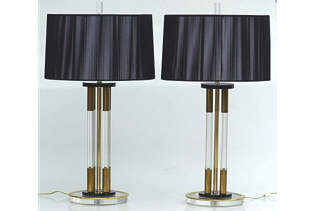 Mid-century Modern Brass & Lucite Lamps w/ String Shade (1 of 10)