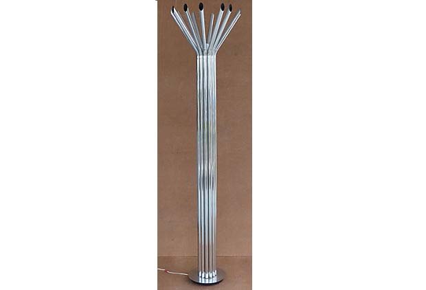 Mid-Century Modern Chrome Tubular Floor Lamp by Kovacs: Mid-century modern floor lamp with unique tubular design on weighted base. Unmarked but attributed to George Kovacs c1970. Original wiring in working condition with chrome foot switch, has one standar