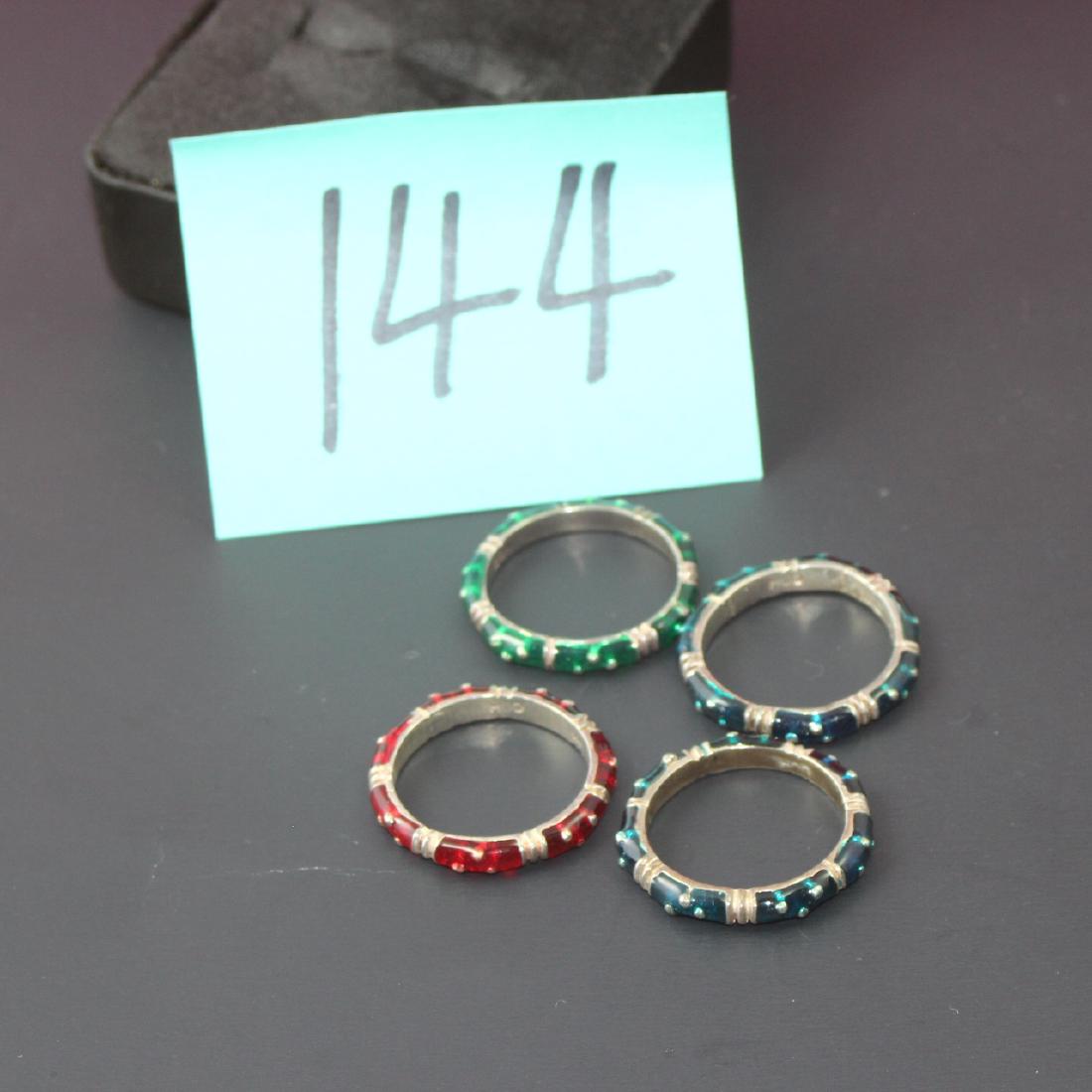 4 Sterling Silver Stacking Rings Red Blue Green Enamel (1 of 2)