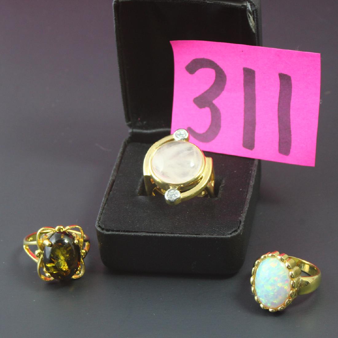 3 Gold over Sterling Silver Rings Opal Amber Rose (1 of 6)