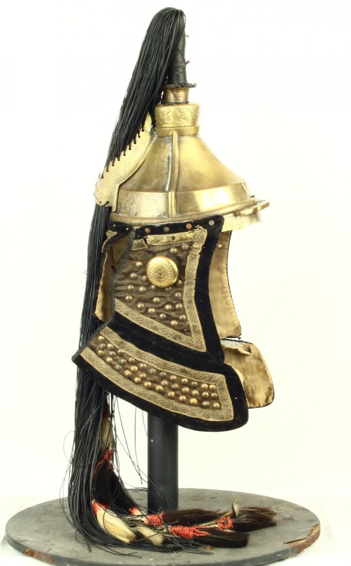 Antique Imperial Chinese Brass Helmet Long Tassel (1 of 10)