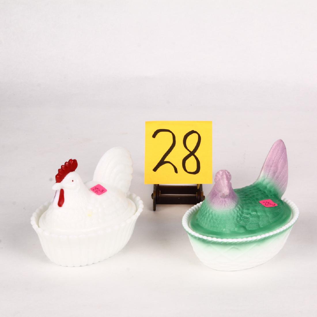 2 Westmoreland Hen On Nest Chicken Dishes Milk Glass (1 of 1)