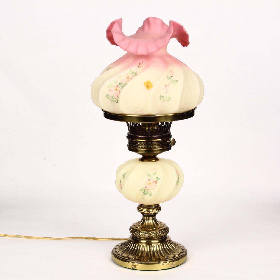 Fenton Art Glass Burmese Table Lamp Hand Painted