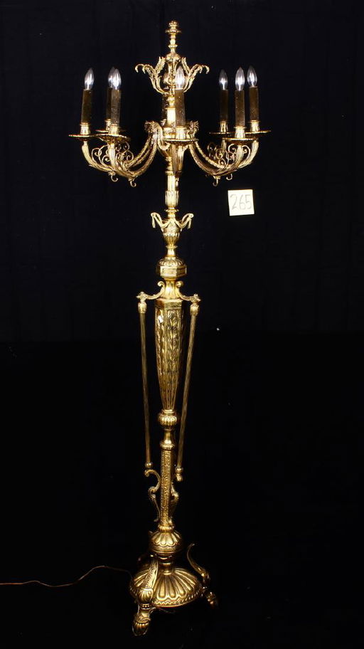 Ornate Brass Hollywood Regency Floor Lamp Candelabra