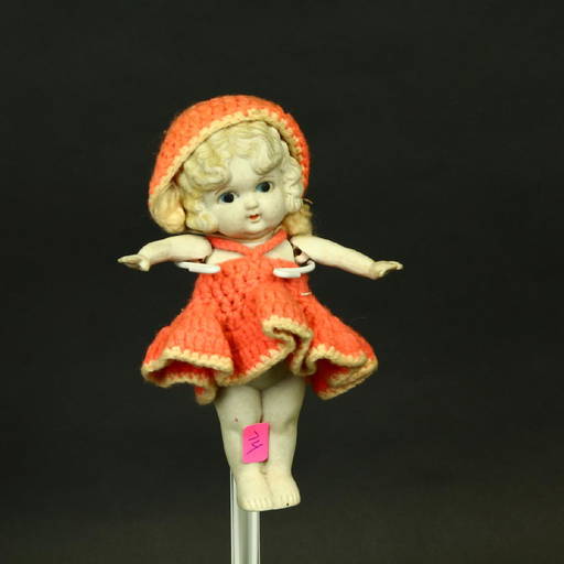 Antique Bisque Doll Original Costume, 8 3/4 IN, Antique German Bisque Doll