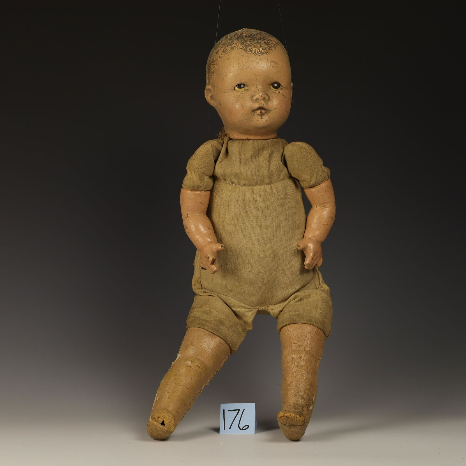 Antique Ideal Baby Doll: poor condition broken hand and foot working sleeping eyes 20 in tall