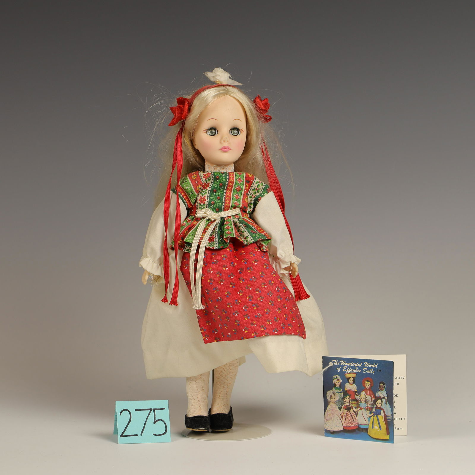 Vintage Effanbee Porcelain Doll: Miss Poland circa 1976 mold 1176 11 in tall with stand included