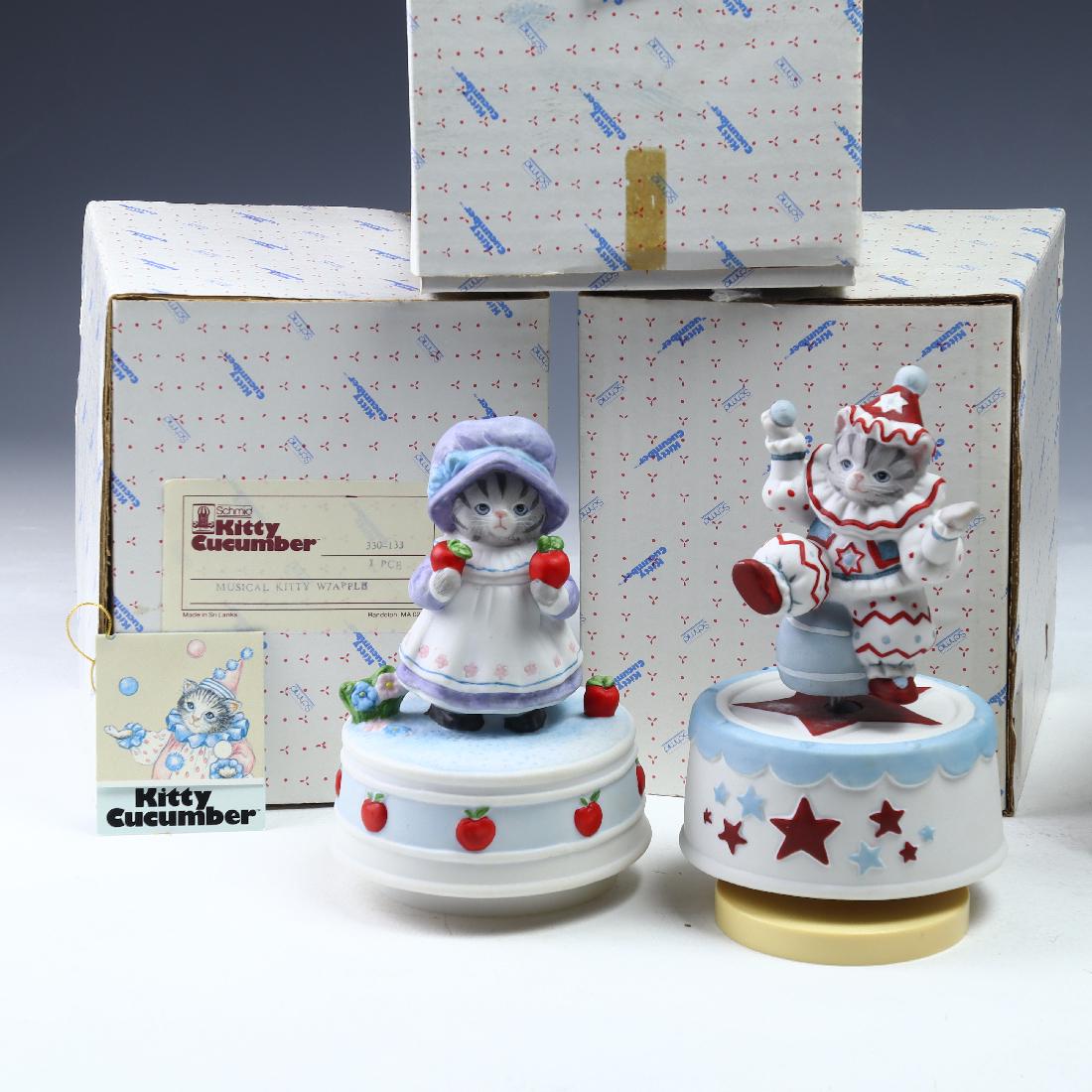 Four Vintage Kitty Cucumber Musical Boxes: Four Vintage Kitty Cucumber Musical Boxes 6 inches tall, untested