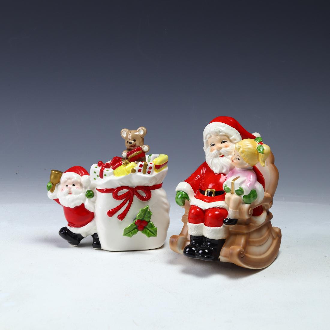 Two vintage animated Xmas Music Boxes: Two vintage animated Xmas Music Boxes, Santa Rocks, 6.5 inches and 5 ¾ inches