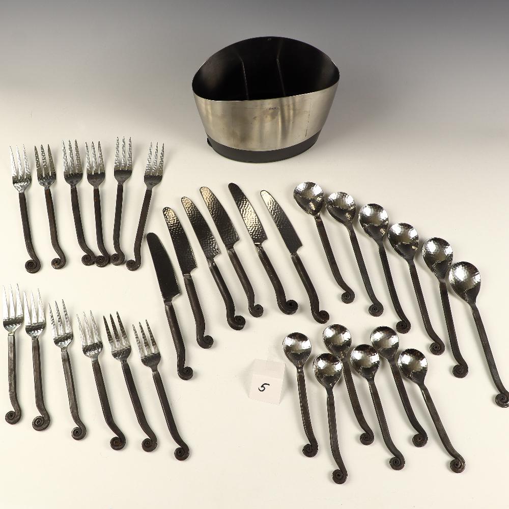 HF 18/10 hammered flatware set with wrought iron handles (1 of 4)