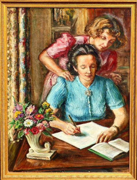 Antique Original painting on canvas signed Miriam on top left (1 of 2)