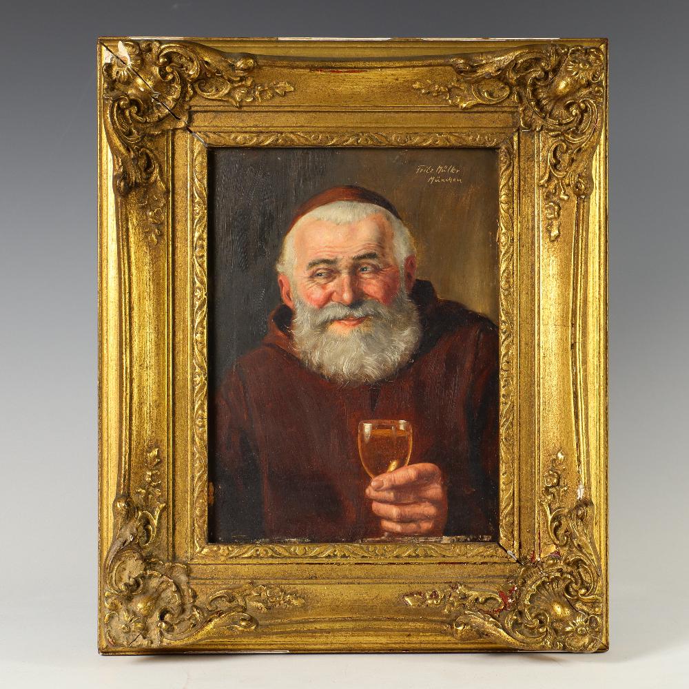 Original antique painting on board by Fritz Muller Munchen: Original antique painting on board by Fritz Muller Munchen frame has minor damage 14X12 inches