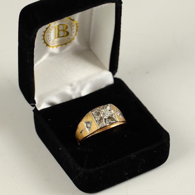 14K yellow gold menâ€™s brilliant cut diamond ring size 13 (1 of 8)