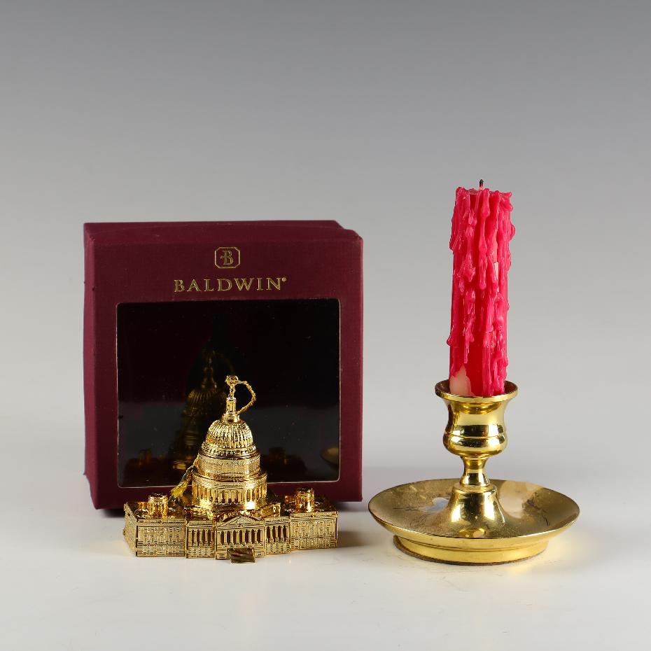 Baldwin Brass 3-D Capitol sculptural ornament and a candlestick (1 of 2)